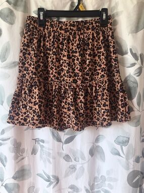 wonder nation Tan and Black Leopard Print Tiered Skirt